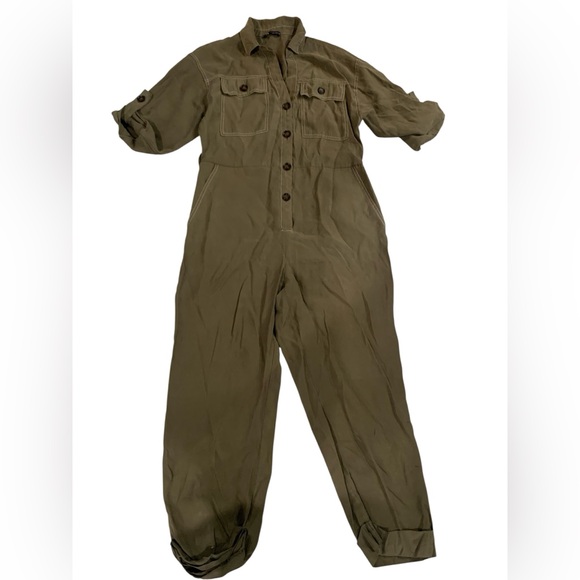 Zara Khaki Jumpsuit woman’s size L - Picture 3 of 8
